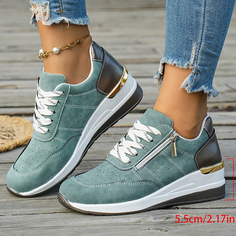 Plus Size 44 Platform Casual Sneakers for Women Lace Up Anti Slip Thick Sole Sport Shoes Woman 2026 Spring Zipper Walking Shoes