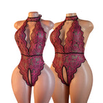 S-4XL Sexy Crotchless Halter Lingerie Women Lace Hollow Transparent Curvy Erotic Bodysuit Deep V Open Bra Underwear Set Babydoll