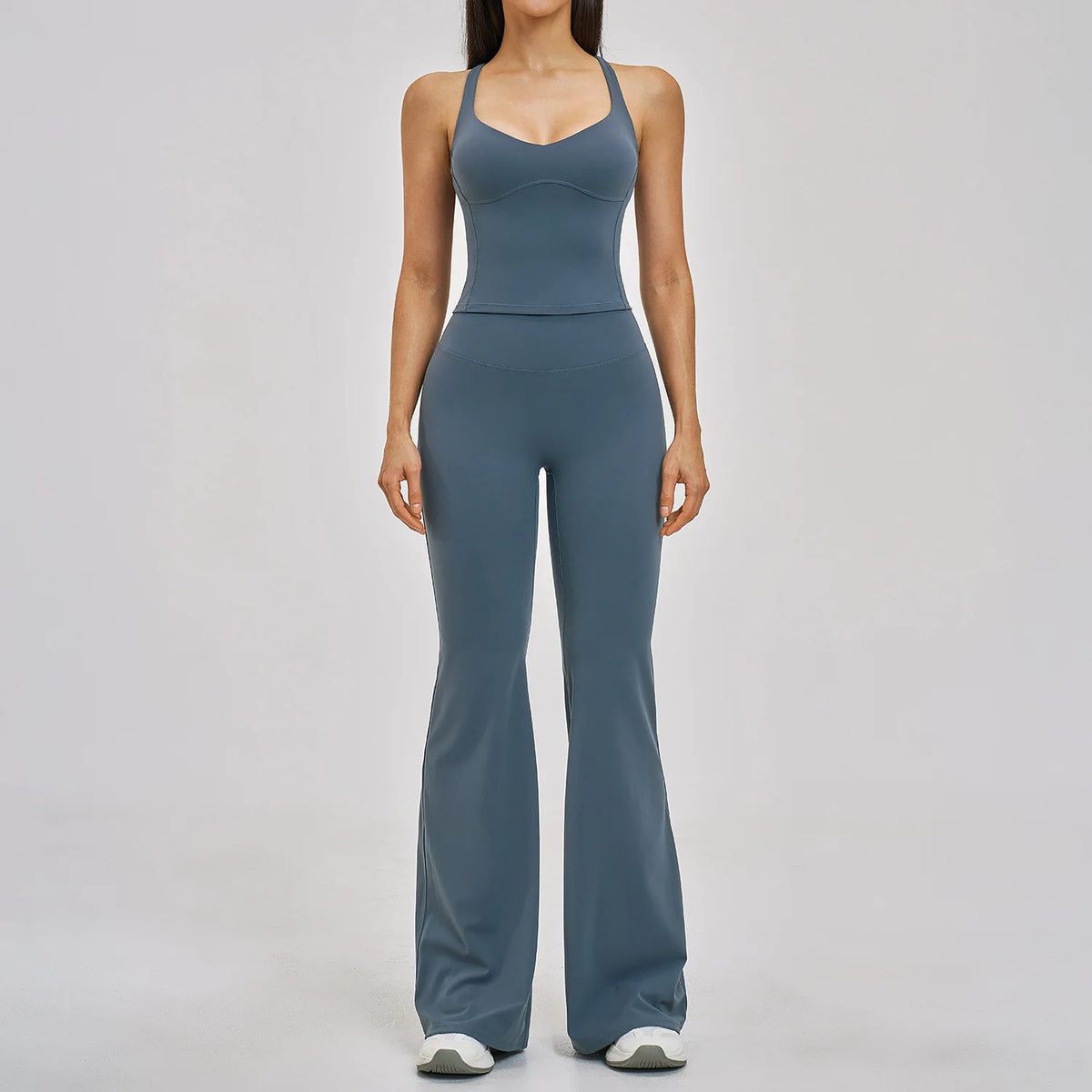 Summer Yoga Set Women Back Cross Shock-absorbing Slim Sports Tank Top Exercise Sets Outwear Running Flare Leggings Fitness Suits
