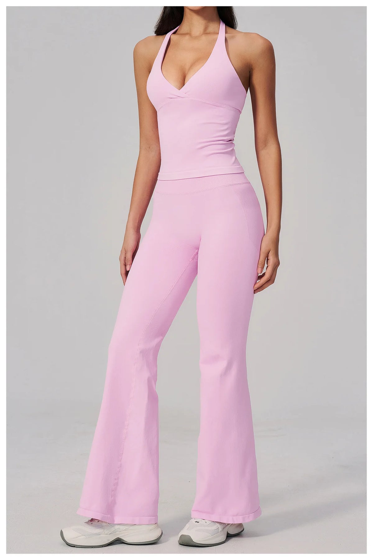 V-neck Yoga Sets Women Seamless Slimming Sports Tank Top High Waist Wide Leg Pants Fitness Suit Outwear Gym Running Tracksuit