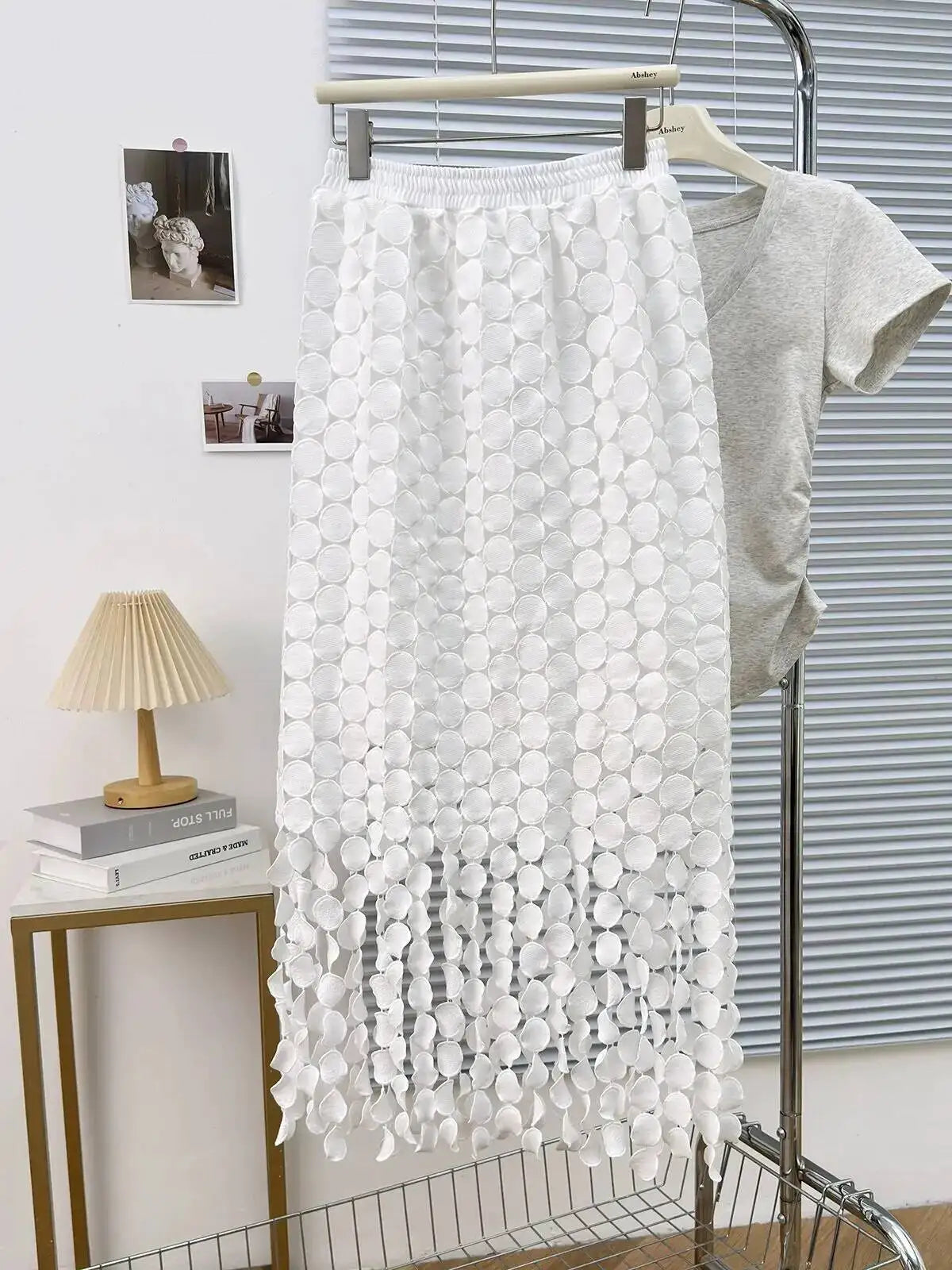 Dot Solid Minimalist Casual Skirt For Women High Waist Patchwork Zipper Irregular Hollow Out Skirts Female Fashion New OPM8