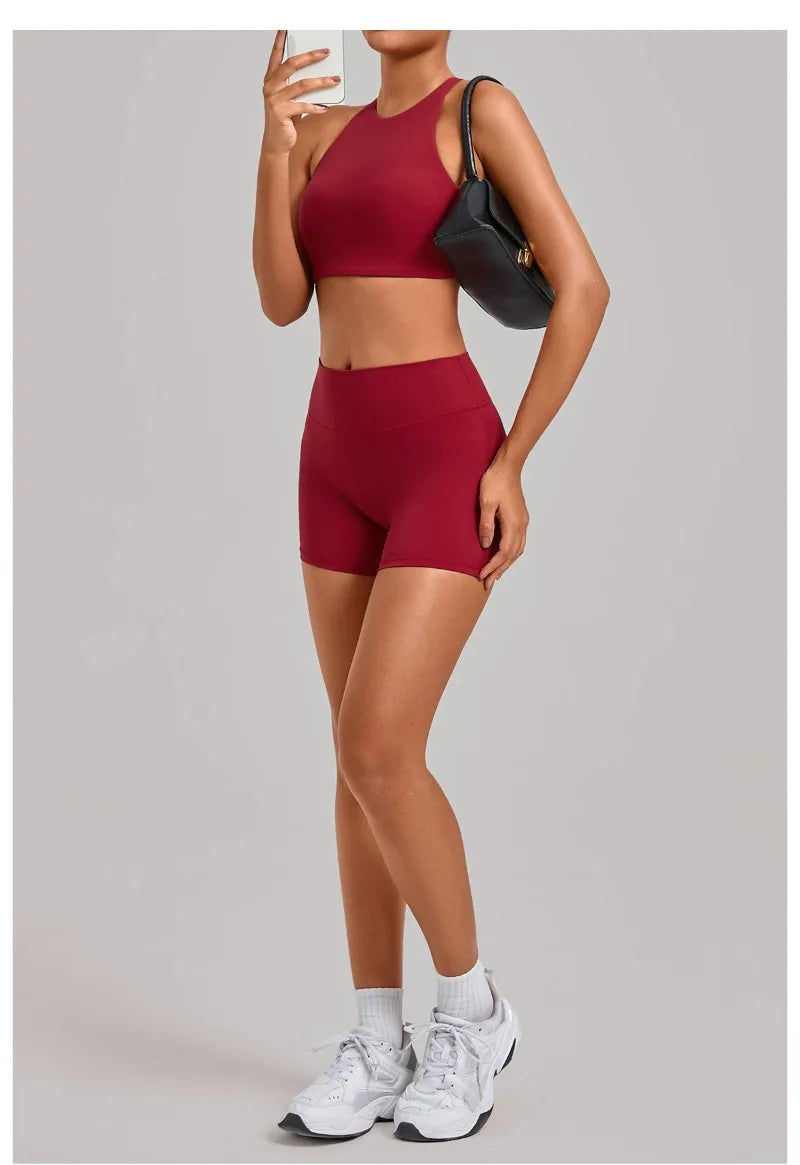 Women's Nude Yoga Sets Sports Cross Beauty Back Bra Hip-lifting Slim Fit Shorts Suits Running Fitness Workout Gym Sets
