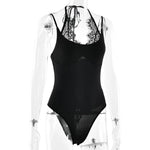 FDYOUI Women Sexy Sleeveless Lace Patchwork Pink Bodysuits 2026 Summer Halter Lace-up Backless One Piece Party Club Jumpsuit Top