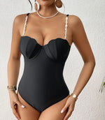 Push Up One Piece Swimsuit Female 2026 Swimwear Women Scallop Bathing Suits Summer Beach Wear Pearl Monokini Swimming Suit Black