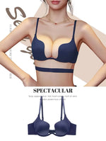 U-Back Push-Up Bra - Backless Deep U Bralette, Non-Slip Thickened Straps Smooth Invisible Design, Large Bust Support for Dresses