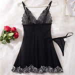 Black Lingerie Women Underwear Sleepwear Lace Nightdress And Thongs Pijamas Sets Female Nighty