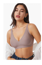 Women's Deep V Jelly Seamless Bra Wire-Free 3D Soft Support Thin Molding Leopard Print Solid Color Comfortable Bra Underwear