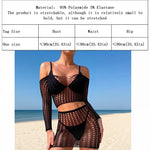 1 Set Women Long Sleeve See-Through Fishnet Cover Up Hollow Out Tassel Bodycon Beachwear Dress