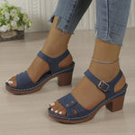 Women's Chunky Heel Sandals Strap Plus Size Shoes Solid Color One Line Fashion Sandals for Women Summer 2026