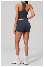Gym Women Yoga Sets Women Brushed Square Neck Slim Sports Tank Top Fitness Suit Outwear Running High Waist Shorts Tracksuit
