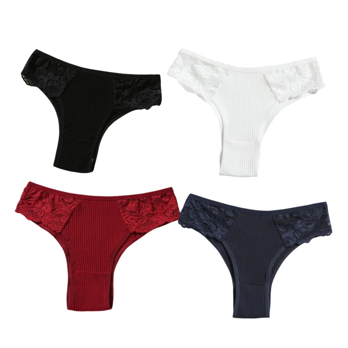 4Pcs/Set Women Cotton Low-Rise Briefs Lace Trims Brazilian Panties Sexy Lingerie Stretchy Underwear Female Underpants S-L