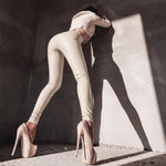 High Waist Solid Color Women Pants Hip Lifter Elastic Waist Windproof Faux Leather Pants Ladies Clothing