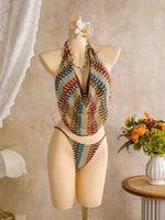 Bohemia Style Coffee Striped Bikini Set 2026 Women Cover Up+Long Skirt 4 Piece Swimsuit Summer Holiday Bathing Suit Swimwear