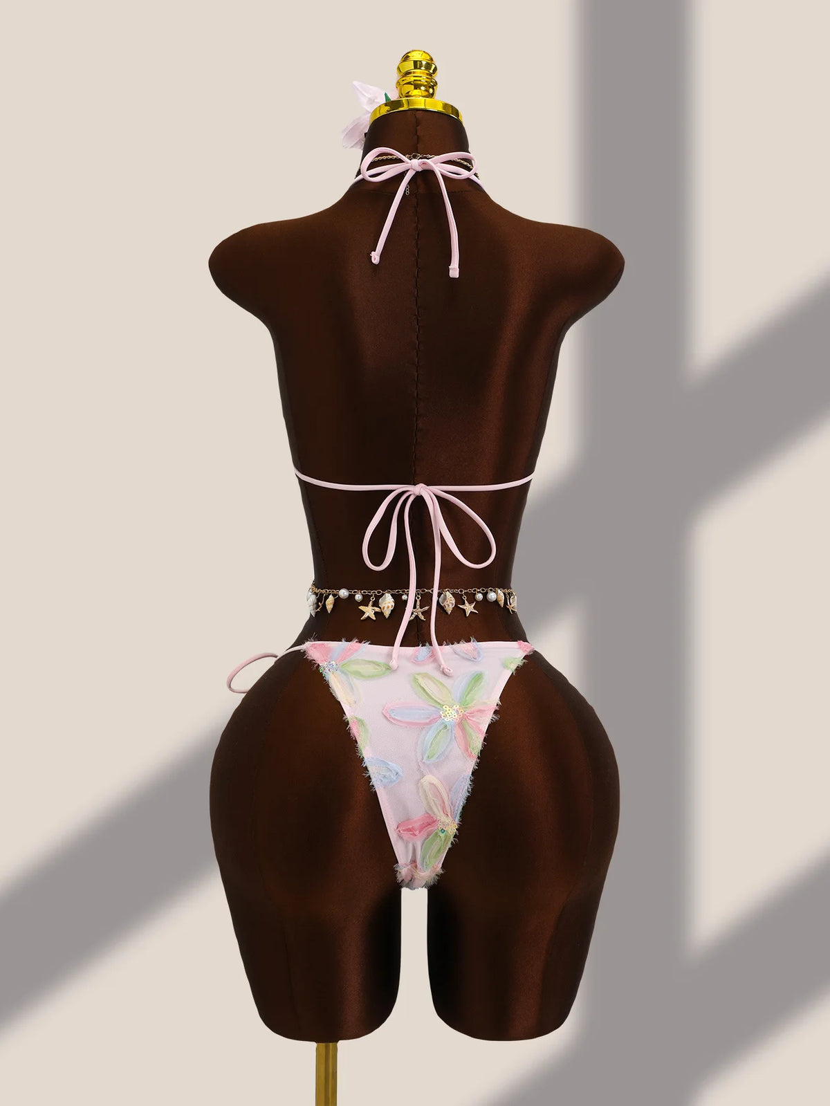 Sexy Pink Floral Embroidery Bikini Set 2026 Women Push Up Bra Triangle Swimsuit Holiday Bathing Suit Cover Up 3 Piece Swimwear