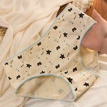 5Pcs/Set Women's Cotton Briefs Cute Black Cat Print Underwear Soft Breathable Underpants Mid-Waist Panties For Female Lingerie