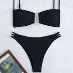 DEKA U Neck Wrinkled Crinkled Bikini Women Swimwear Female Swimsuit Two-pieces Bikini set High Cut Bather Bathing Suit Swim