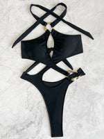 Snake Skin Halter Tummy Cut Out Monokini Women Thong Swimwear One Piece Swimsuit Female High Leg Cut Bathing Suit Swim Bodysuit
