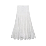 Spring Women Summer White Lace Dress Set Hollow Out Embroidery Shirt Skirt 2 Pcs Robe Outfits Single Breasting Cotton Maxi Dress