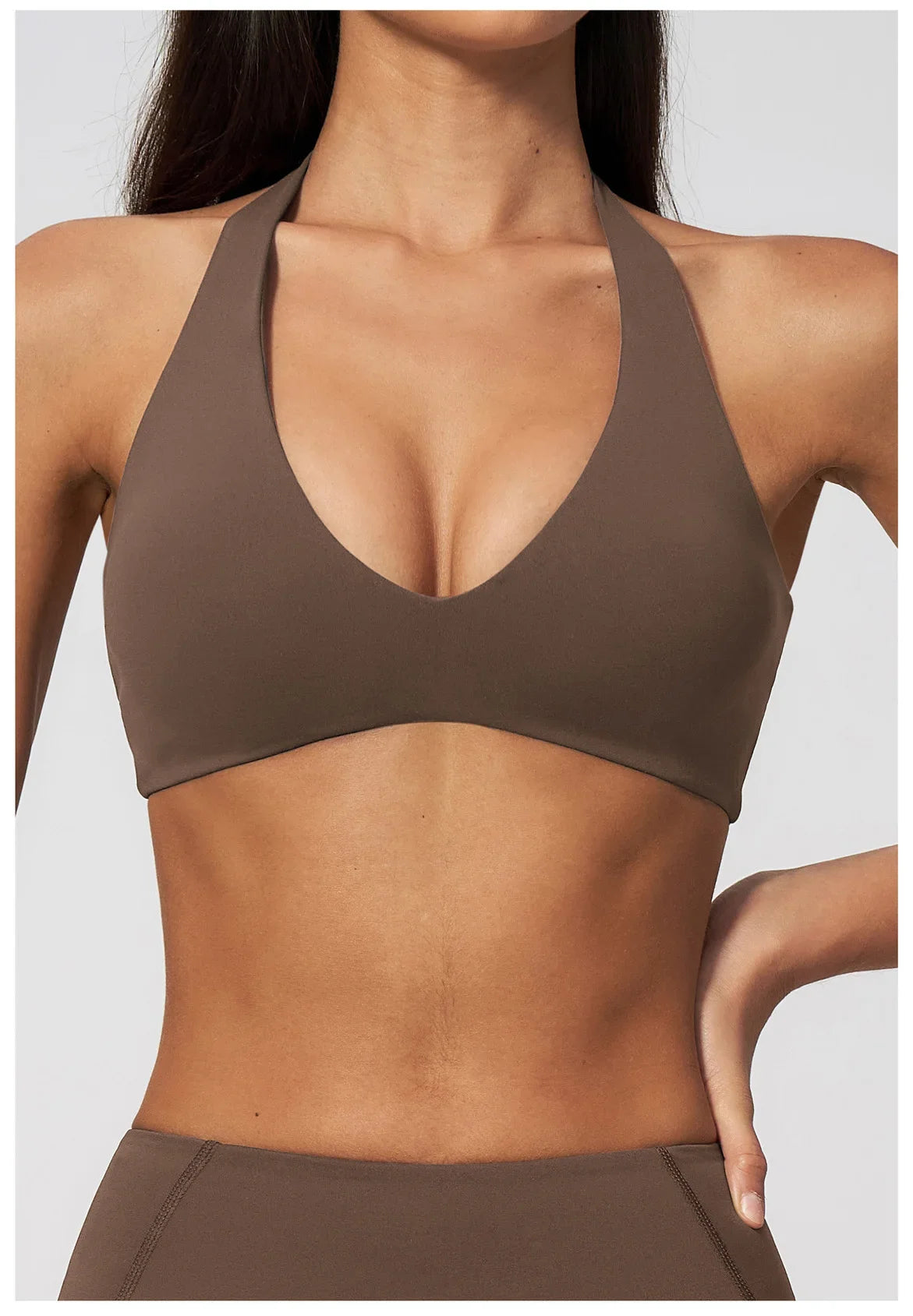 Halter V Neck Yoga Bra Sexy Backless Shockproof Gym Sports Tank Top Quick Dry Workout Fitness Outdoor Gym Running Bra