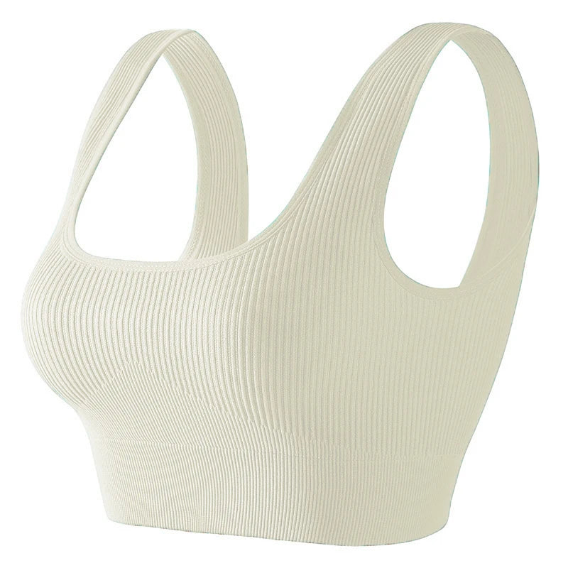 Women'S Ribbed Seamless Sports Bralettes,High Stretch Knit Fabric, Solid Color, with Removable Pads for All Seasons