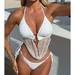 New Hollow Out Tankini Halter Bikini Female Swimsuit Women Swimwear Strappy Bather Bathing Suit Swim Two-pieces Bikini set K8076