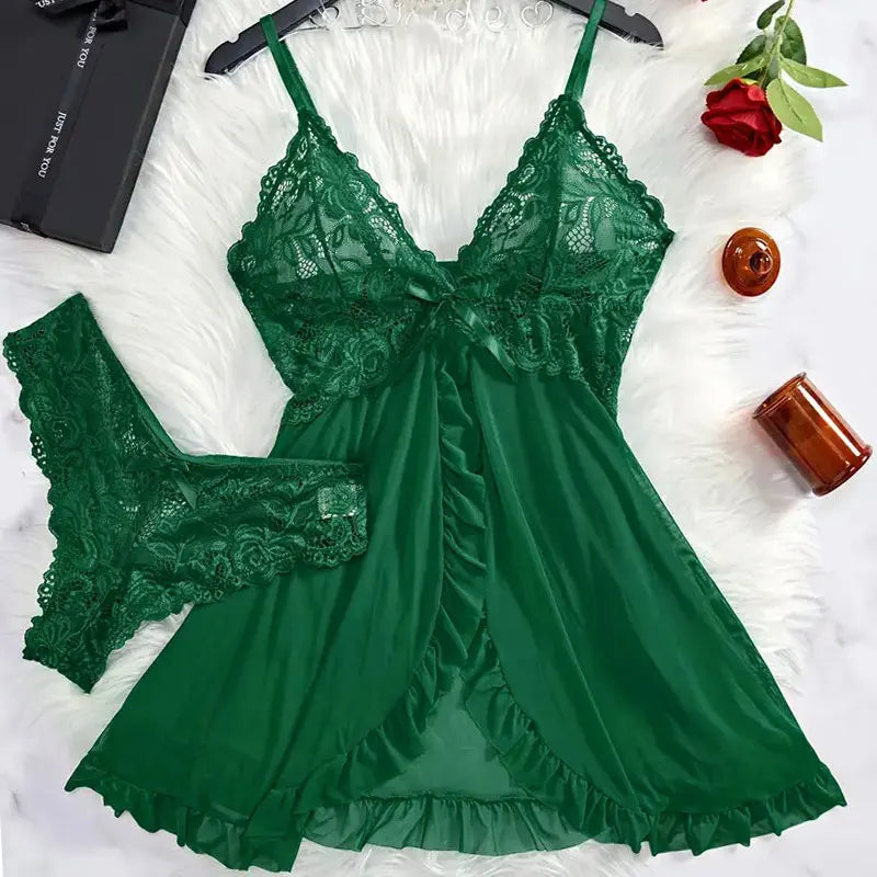 Summer Plus Size Thong Set 2-Piece Women's Underwear With Nightgown And Panties XXL Soft Ultra-Thin Sexy Lingerie Night Pants