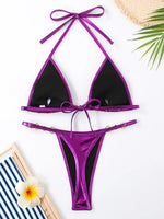 Triangle Thong Bikini 2025 Halter Pearl Link Swimsuit Women Padded Swimwear Female Bathers Bathing Swimming Swim Suit Beachwear
