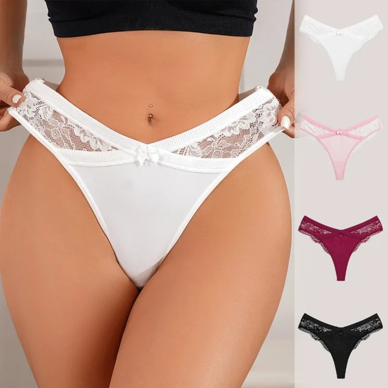 Hot Sale Lace Embroidery Sexy Women Thong Panties Low Rise Comfortable Female G-string Intimate Lingerie Solid Floral Underwear
