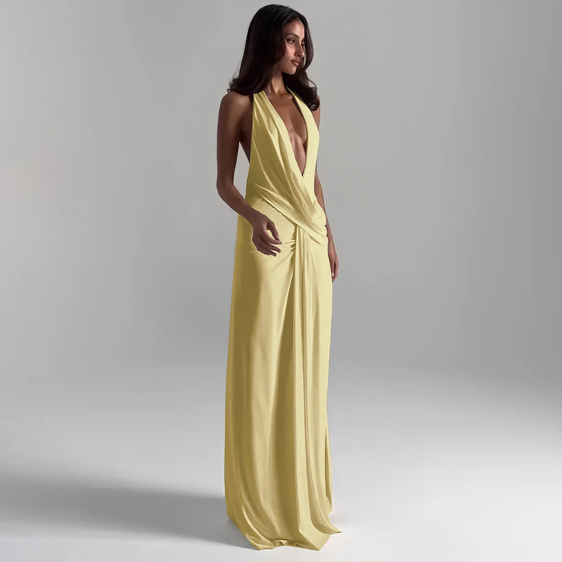Temperament Halter Neck Party Dresses Women Sexy Deep V-neck Backless Package Hip Slit Dress Hot Girls Club Banquet Vestidos