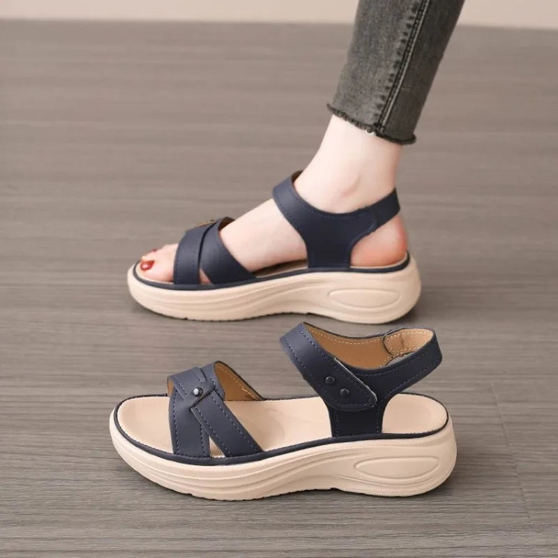 New Summer Women Sandals Flat shoes Woman Light Comfortable Leather Women's Open-toe Sandals Fashion Casual Hook Loop