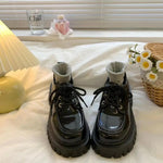 Women's Lace‑Up Platform Oxford Shoes, Chunky Thick Sole Height Increase Black Preppy Casual School Shoes