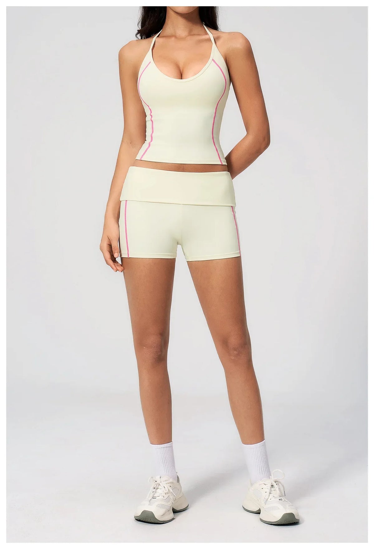 Quick Dry Contrast Color Yoga Shorts 2026 Tights Hip Lifting Workout Fitness Leggings High Waist Folded Running Athletic Shorts