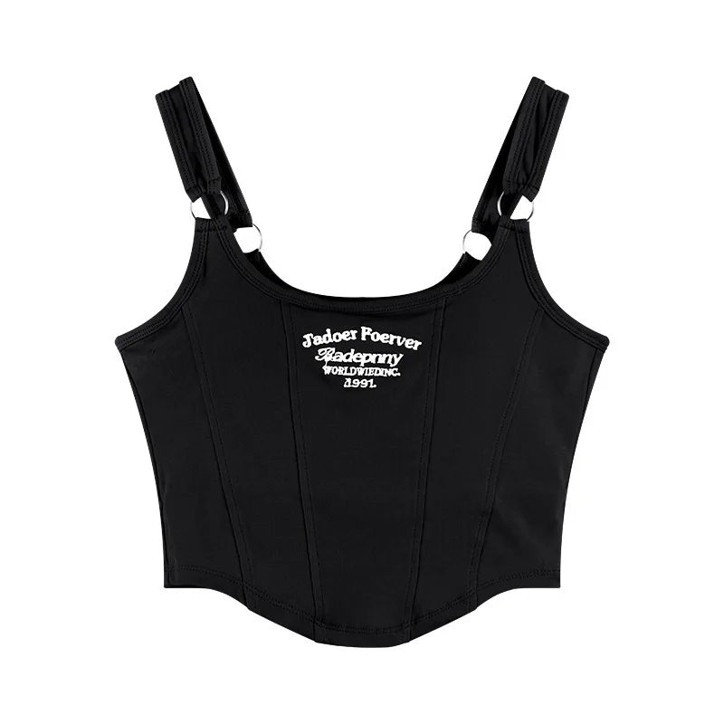 Letter Print Tank Top Women Cotton Bras Tops Hot Girls Streetwear Underwear Built In Bra Small Cup Crop Top Padded Camisole