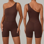 One Shoulder Women Sports Jumpsuit Sleeveless Yoga Rompers Backless Sportswear Women Workout One Piece Bodysuits Female