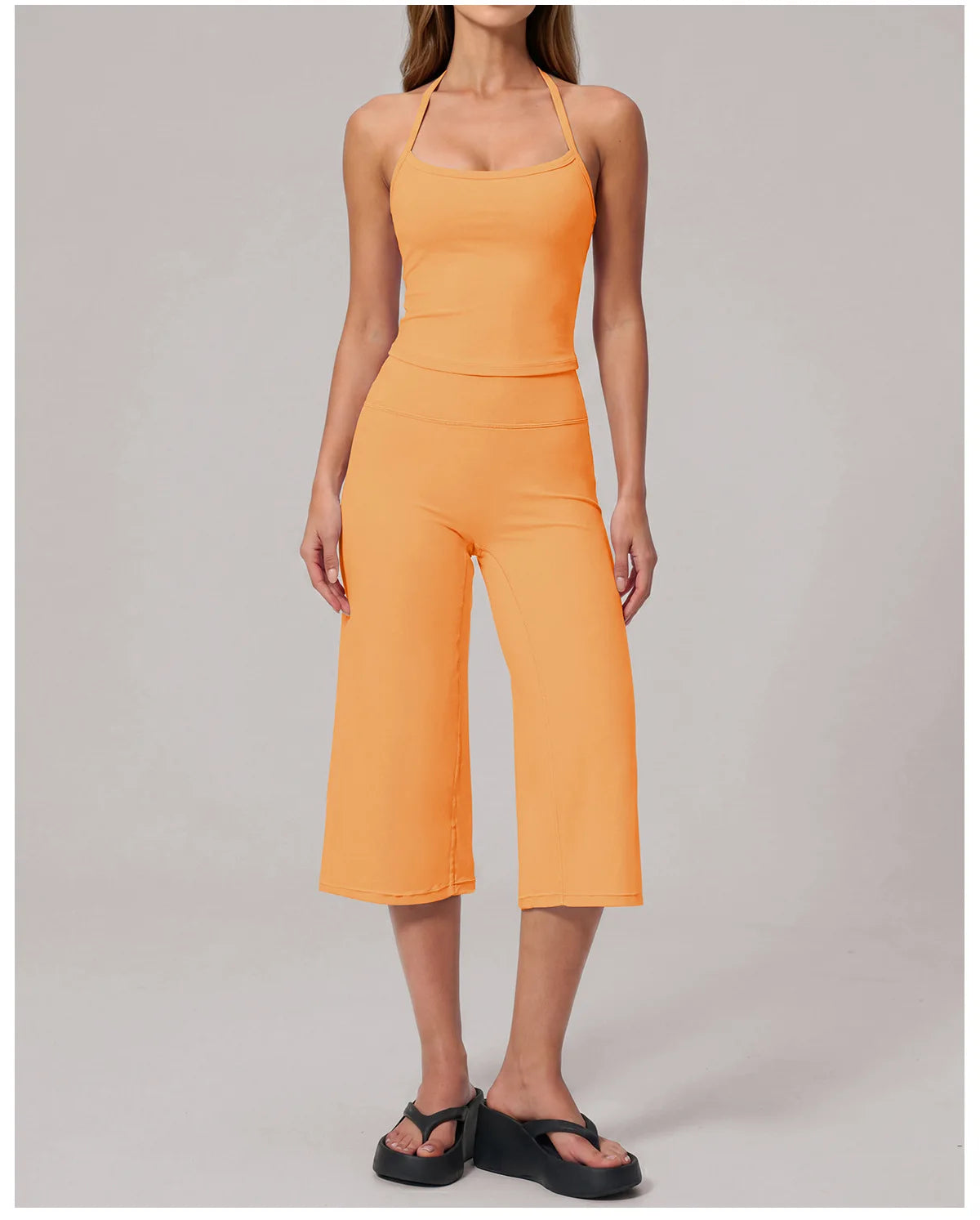 Hanging Neck Camisole Yoga Sets Women Nude Hollow Back Cross Slim Sports Tank Top High Waist Wide Leg Capri Pants Fitness Suits