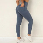 Women's Seamless Yoga Leggings Pants Sports Fitness Peach Hip-lifting Workwear Pocket Tight Trousers Workout Gym Leggings