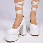 Sexy Hot Pink Platform Super High Heel Pumps Women Summer 2026 Ribbon Ankle Strap Mary Jane Shoes Woman's Nightclub Spicy Shoes