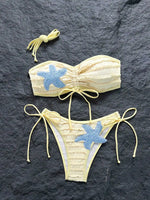 Sexy Yellow Starfish Bikini Set 2026 Women Bandeau Pleate Push Up Bra Drawstring Side Thong Swimsuit Beach Bathing Suit Swimwear