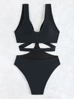 S - XL V Neck High Leg Cut One Piece Swimsuit Women Swimwear Female Bather Monokini Cross Bandage Bathing Suit Swim Beachwear