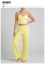 Women's Yoga Sets Yellow Patchwork Slimming Sports Tank Top Summer Gym Training Suit High Waist Wide Leg Pants Fitness Outfits