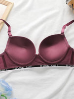 Underwired Push Up Bra Women Letter Printed Underband Adjustable Thin Straps Support Gathering Daily Lingerie B6067