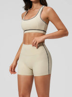 Summer New Color Contrast Yoga Set Women Tight I-shaped Back Sports Bra Versatile Fitness Suit High Waist Shorts Workout Clothes
