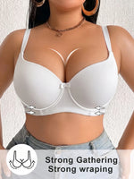 Plus Size Ribbed Women Bra Solid Basic Thin Push Up Brassiere Full Cup Comfortable Underwire Underwear
