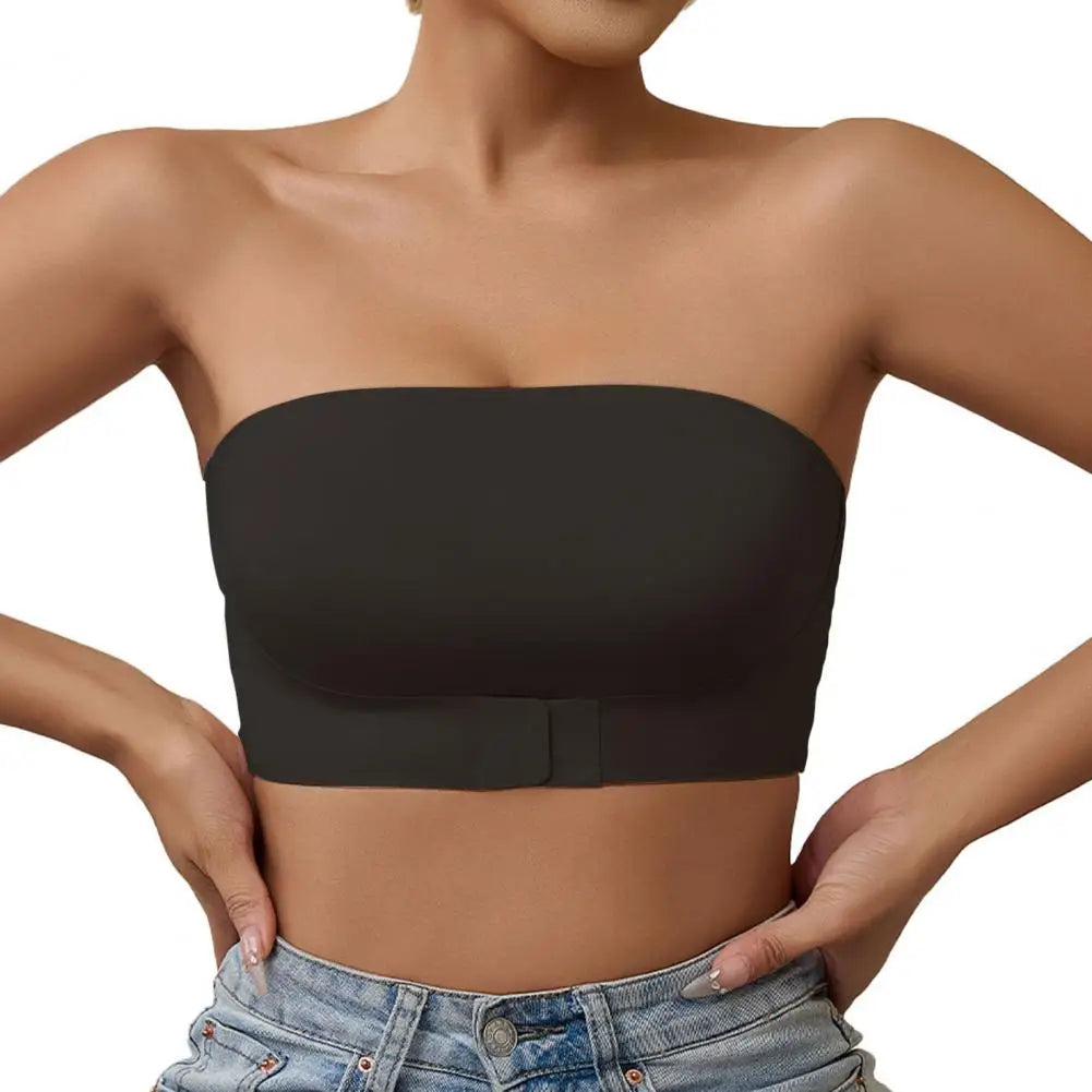 Women Strapless Bra Casual Front Closure Bra Non-Slip Wireless Bandeau Bra Lady Seamless Padded Tube Top Bralette Lady Underwear
