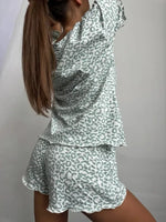 Summer Sleepwear Women Leopard Print Sexy Hottie Round Neck Short Sleeve Shorts Suit Pyjamas Set Homewear Loungewear