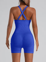 Adjustable Crisscross Back Fitness One Piece Jumpsuit Side Phone Pocket Tummy Control Athletic Yoga Bodysuit