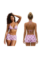 Womens Bikini Sets Dots Print Halter Bra Tops with Swim Shorts Cover-ups 2 Pcs Set Swimsuits Stylish Bathing Suit