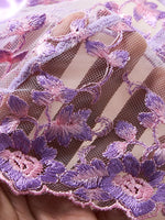 French-style purple lace embroidered lingerie set - Sexy see-through chiffon long bra and thong set for two pieces ZA25246