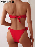 XS - L 3D Flowers Bandeau High Cut Bikini Women Swimwear Female Swimsuit Two-Pieces Bikini Set Bather Bathing Suit Swim V5961
