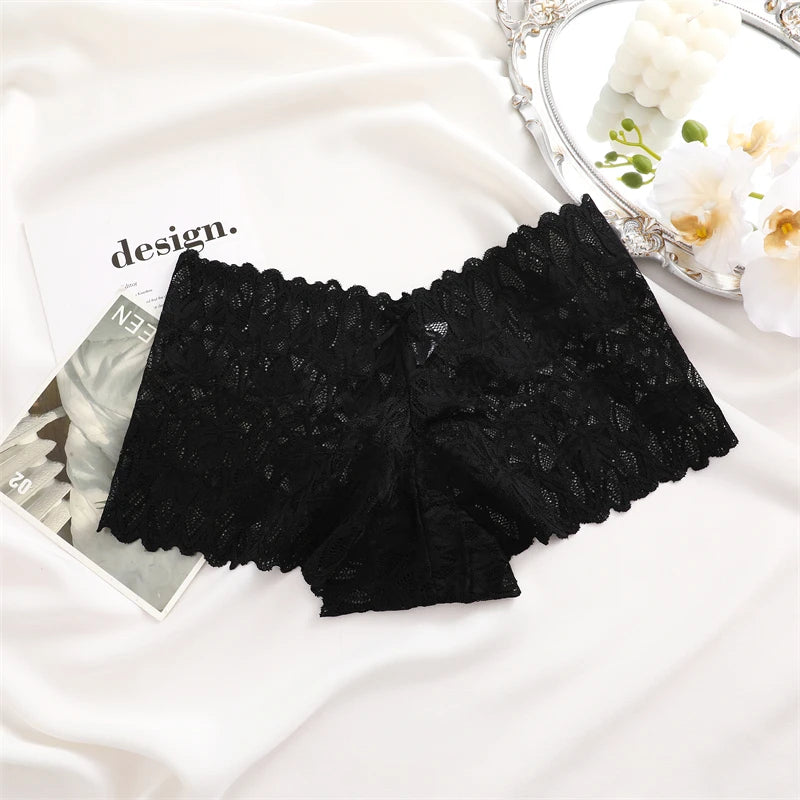 3Pcs Women Lace Boyshort Panties Low-Rise Sexy Underwear Trendy Floral Underpants Female Sexy Boyshort Panties Ladies Lingerie